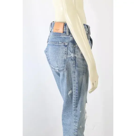 Authentic MOUSSY VINTAGE Blue Distressed High Rise Straight Leg Jeans Size 26 - Picture 9 of 16